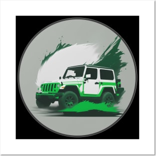 Jeep Vehicle White Green Design Posters and Art